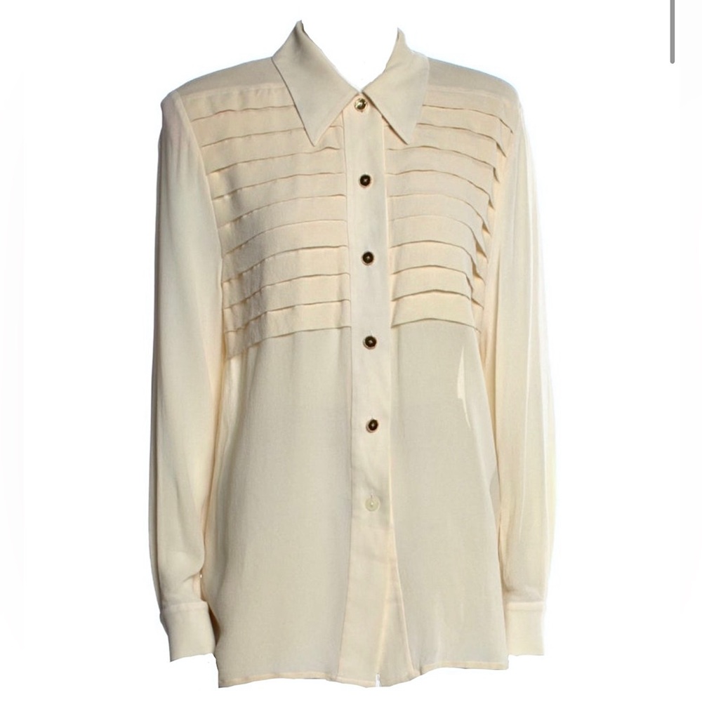 St. John Rare Pleated silk button up blouse